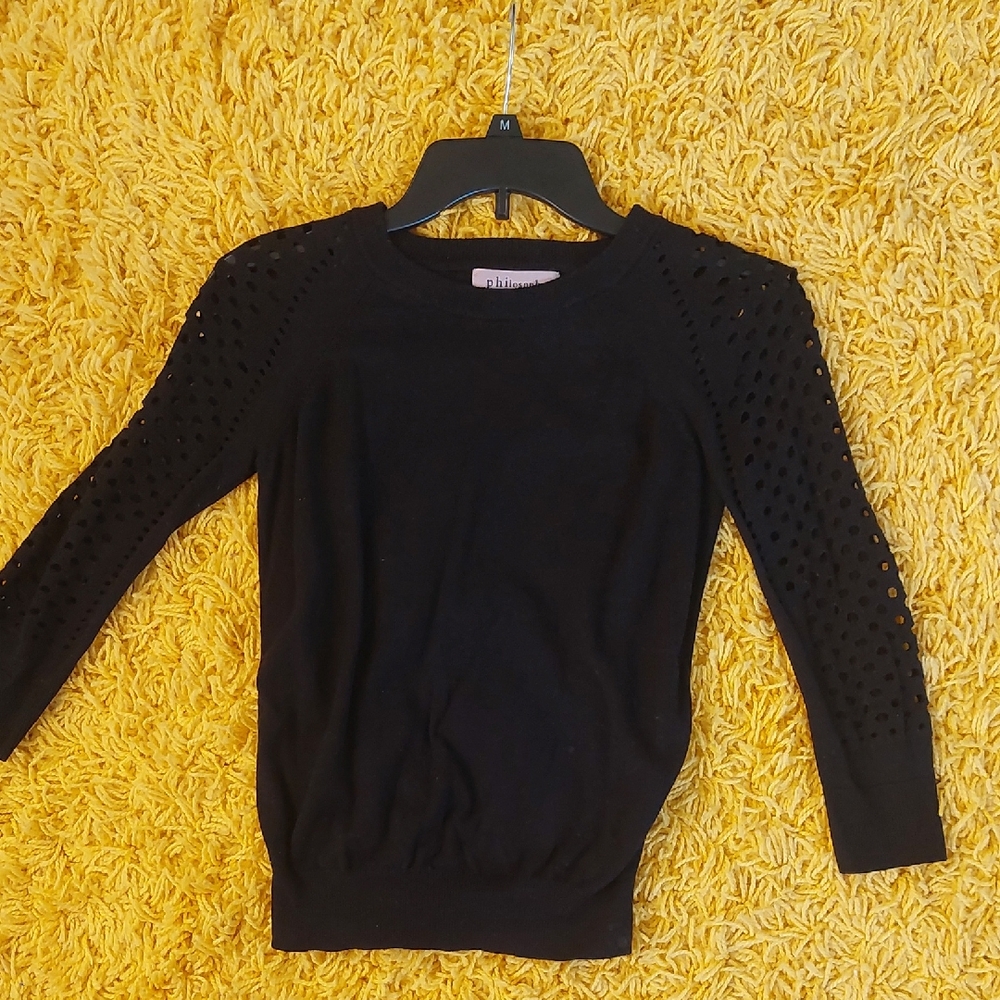 Philosophy Black Knit Top with Cutout Sleeve Design